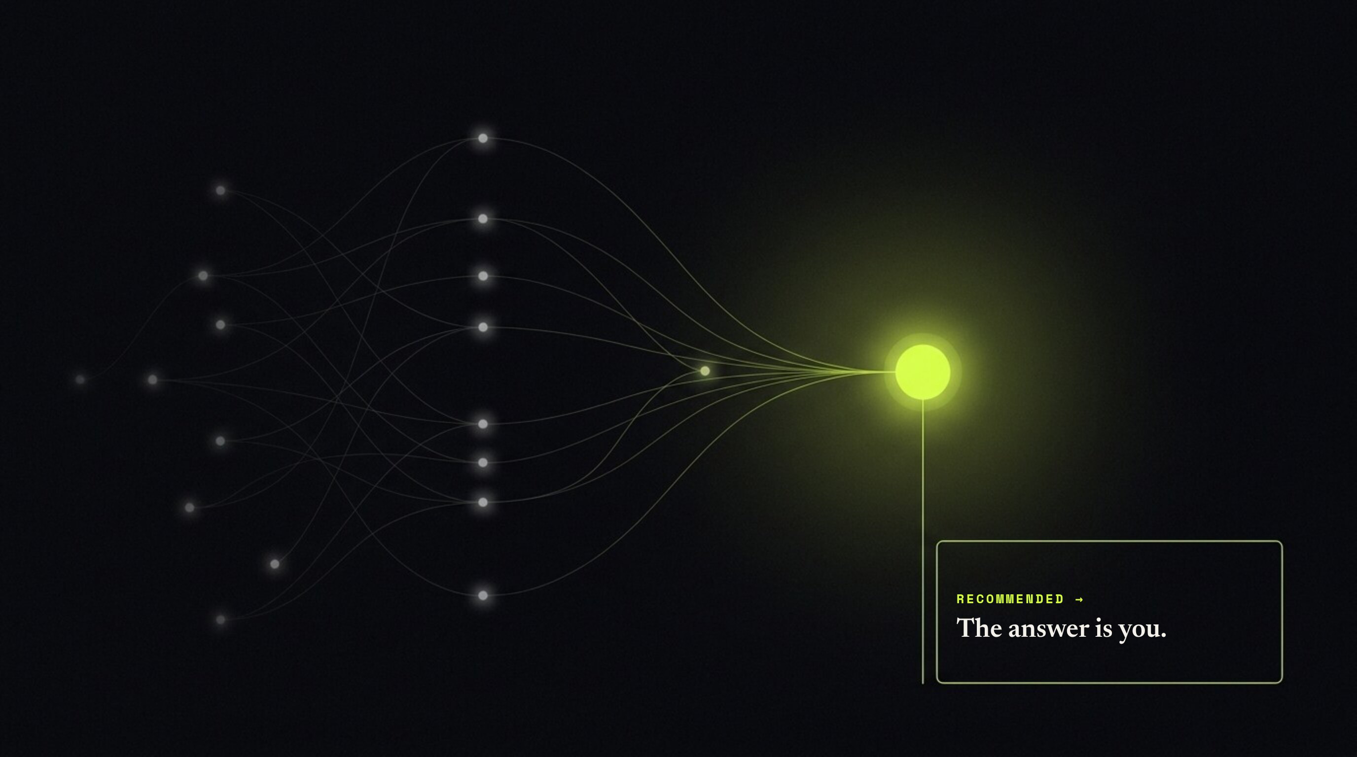 A buyer's question to an AI assistant resolves out of a field of competing firms to a single recommended answer: the answer is you.